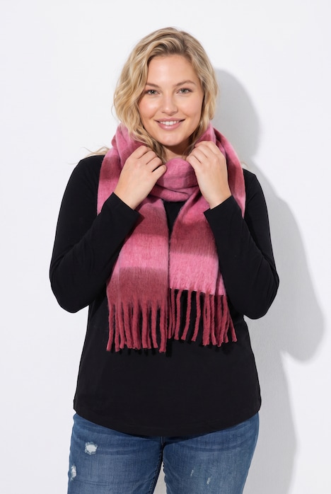 Strickschal, 2 farbige Streifen, Fransen