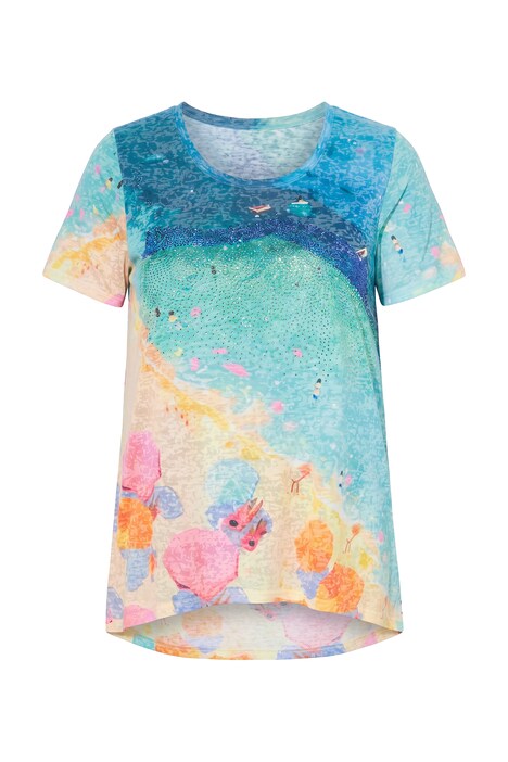 Long shirt, A-line, rhinestones, beach motif