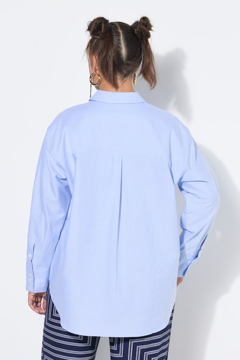 Hemdbluse, oversized, Langarm, gerundeter Saum