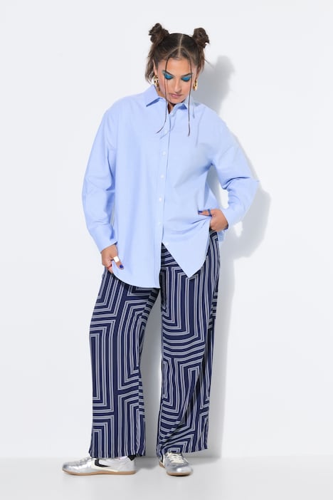 Hemdbluse, oversized, Langarm, gerundeter Saum