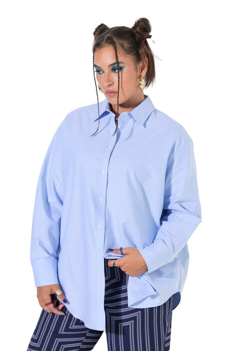 Hemdbluse, oversized, Langarm, gerundeter Saum