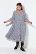 Allover Printed 3/4 Sleeve Flounce Panel Dress