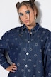 Jeanshemd, oversized, Glitzer-Herzen, Langarm