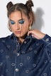 Jeanshemd, oversized, Glitzer-Herzen, Langarm