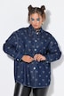 Jeanshemd, oversized, Glitzer-Herzen, Langarm