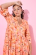 Midikleid, A-Line, Orchideen-Print, Volants