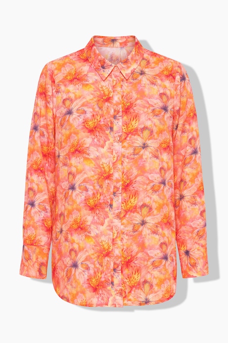 Sunset Floral Long Sleeve Button-Down Blouse