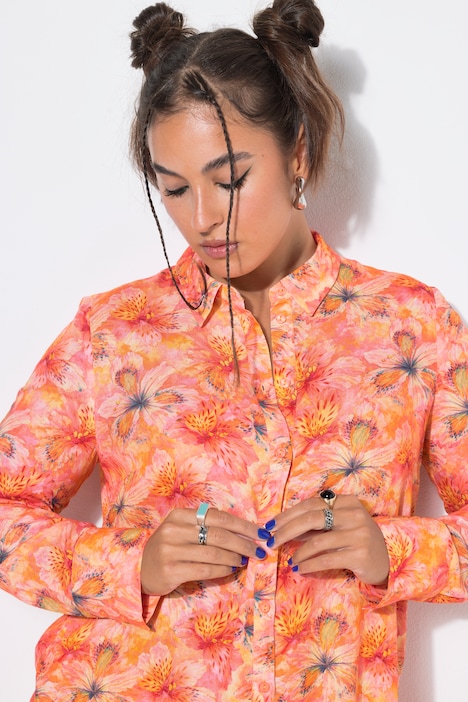 Sunset Floral Long Sleeve Button-Down Blouse