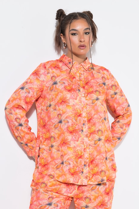 Sunset Floral Long Sleeve Button-Down Blouse