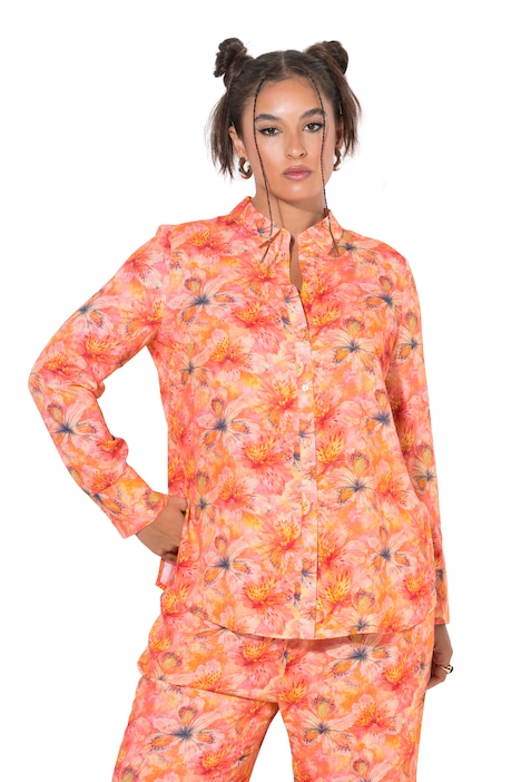 Sunset Floral Long Sleeve Button-Down Blouse