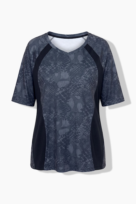 Funktions-Shirt, Schlangenmuster, V-Ausschnitt, Halbarm