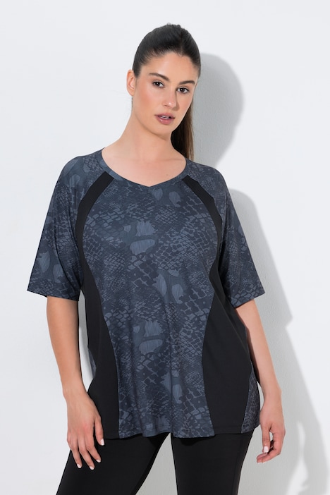 Funktions-Shirt, Schlangenmuster, V-Ausschnitt, Halbarm
