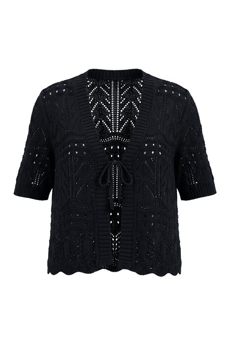 Cardigan, straight fit, openwork knit, short sleeves