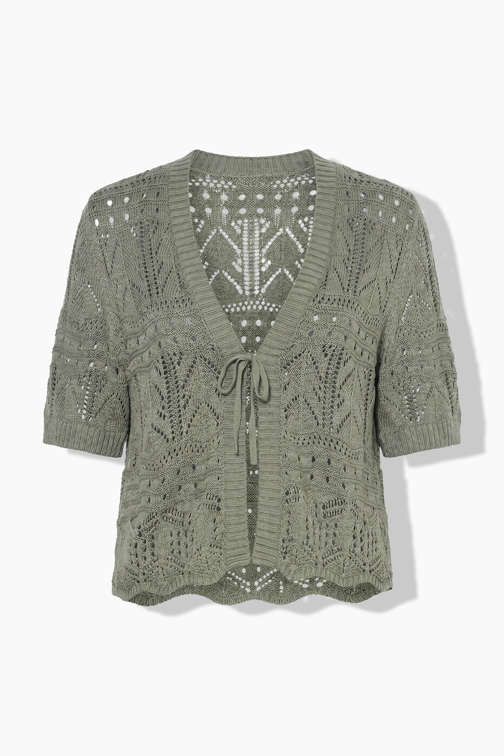 Strickjacke, Straight Fit, Ajourstrick, Halbarm