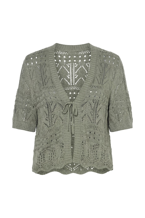 Cardigan, straight fit, openwork knit, short sleeves