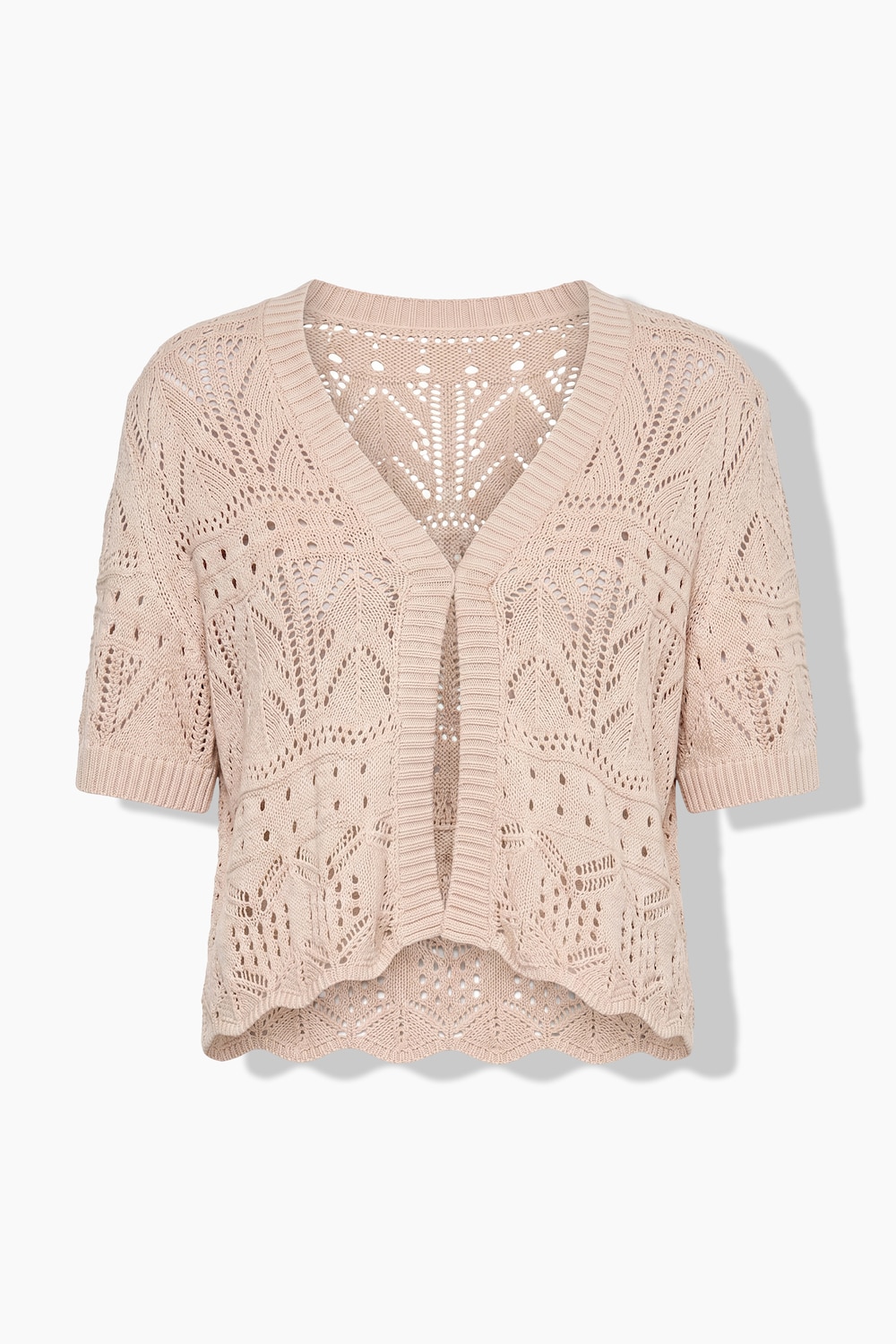 Strickjacke, Straight Fit, Ajourstrick, Halbarm