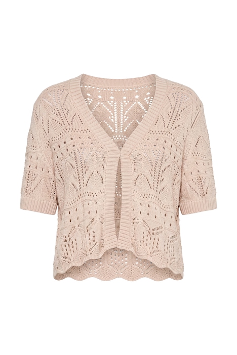 Cardigan, straight fit, openwork knit, short sleeves
