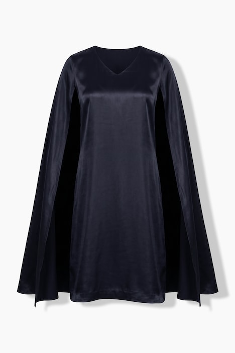 Capekleid, Satin, A-Linie, V-Ausschnitt, Cape-Ärmel