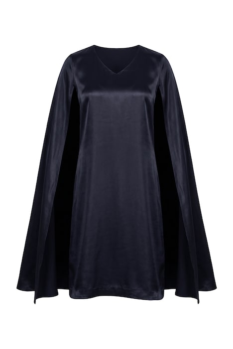 Capekleid, Satin, A-Linie, V-Ausschnitt, Cape-Ärmel
