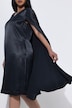 Capekleid, Satin, A-Linie, V-Ausschnitt, Cape-Ärmel