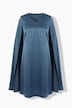 Capekleid, Satin, A-Linie, V-Ausschnitt, Cape-Ärmel