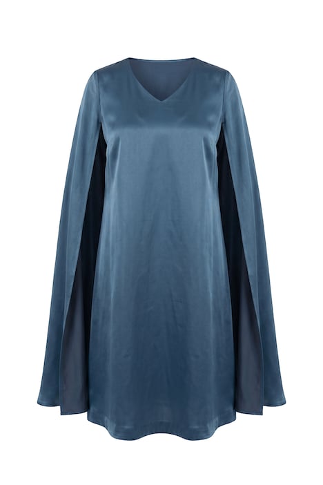 Capekleid, Satin, A-Linie, V-Ausschnitt, Cape-Ärmel