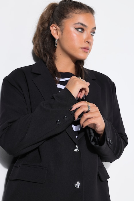 Oversize-Blazer, silberne Herz-Knöpfe, Komplettfutter