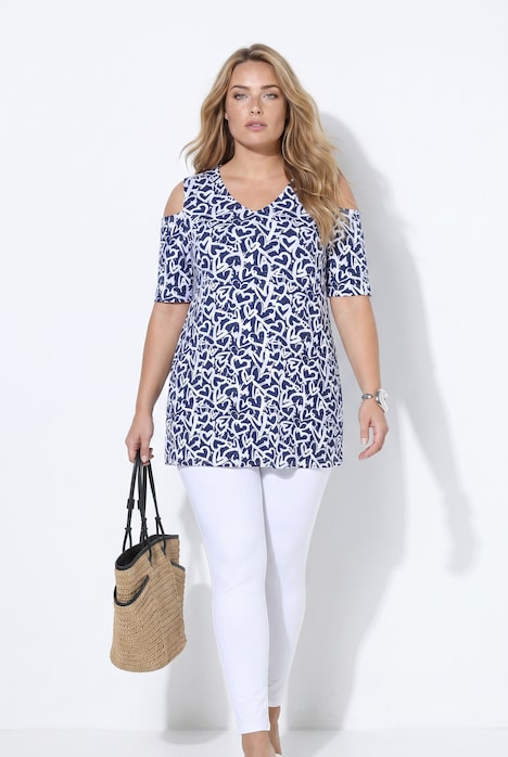 Cold-Shoulder-Shirt, A-Linie, Herzen