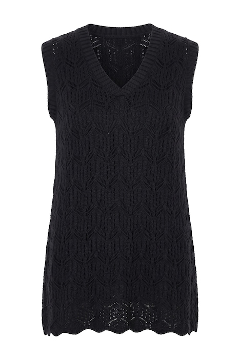 Tunic, sleeveless A-line, openwork knit, wavy hem