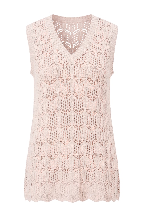 Tunic, sleeveless A-line, openwork knit, wavy hem