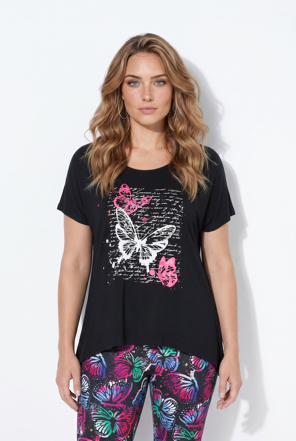Longshirt, A-Linie, Schmetterlinge, Zipfelsaum