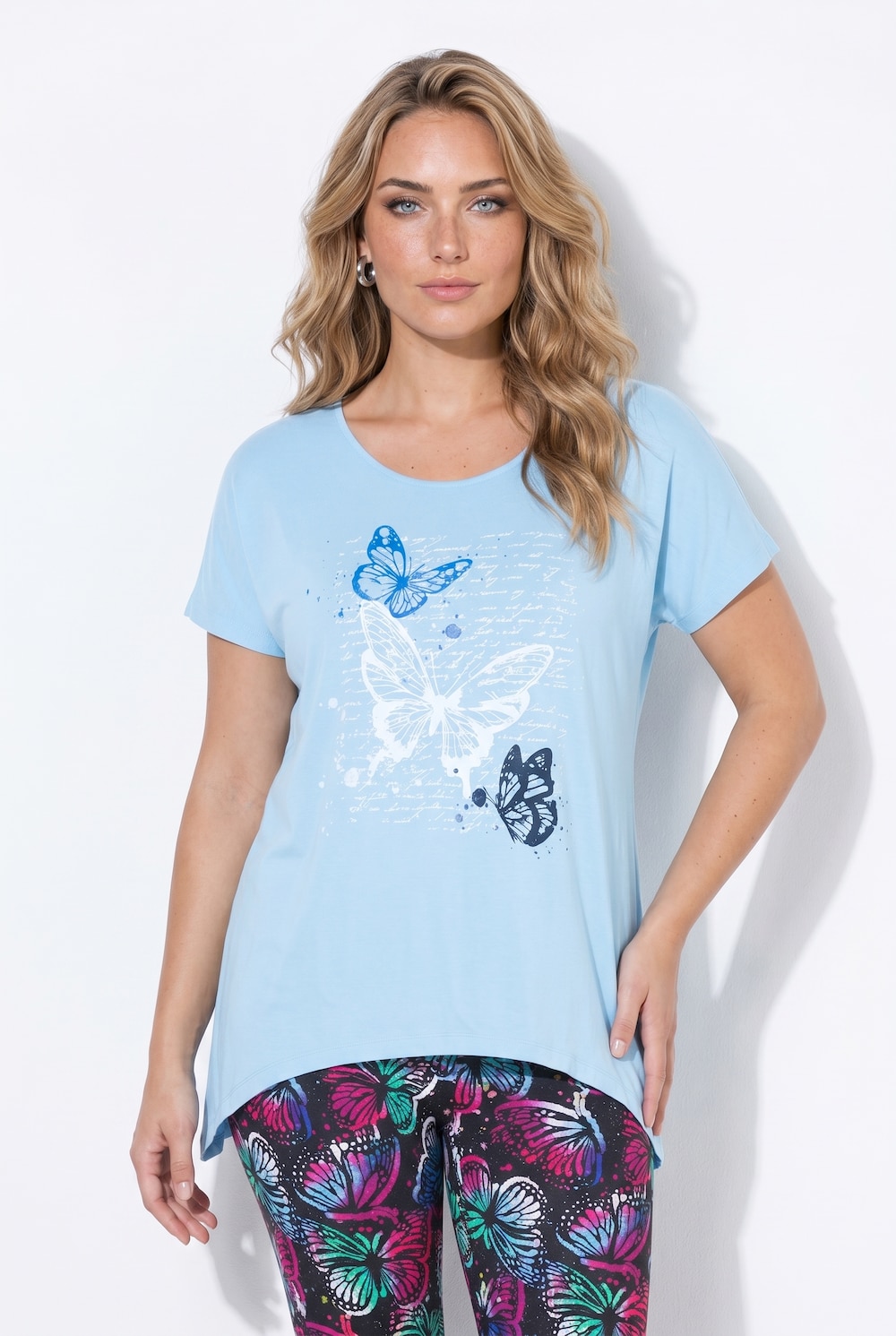 Longshirt, A-Linie, Schmetterlinge, Zipfelsaum
