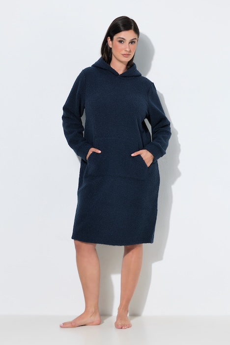 Loungewear-Kleid, Teddyfleece, oversized, Kapuze, Langarm