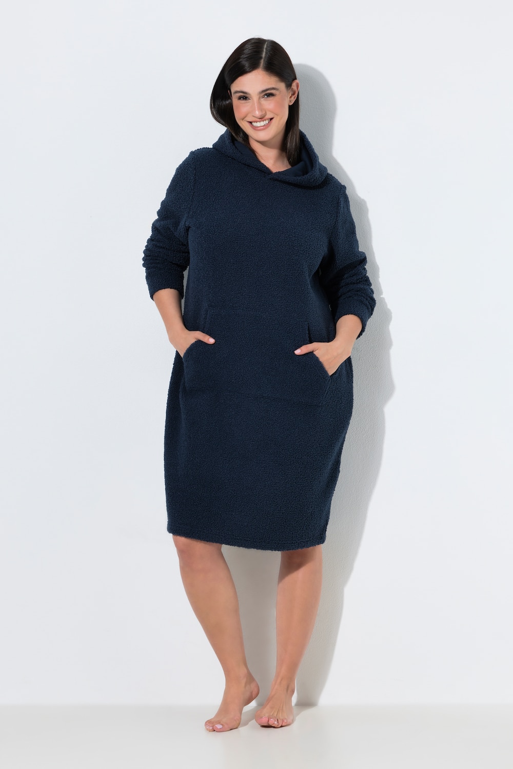 Loungewear-Kleid, Teddyfleece, oversized, Kapuze, Langarm