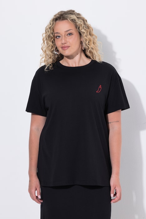 T-shirt, boxy fit, chili-print op de achterkant met sierkraaltjes