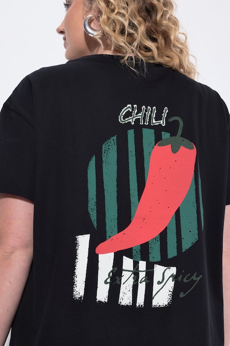 T-shirt, boxy fit, chili-print op de achterkant met sierkraaltjes