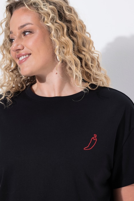 T-shirt, boxy fit, chili-print op de achterkant met sierkraaltjes