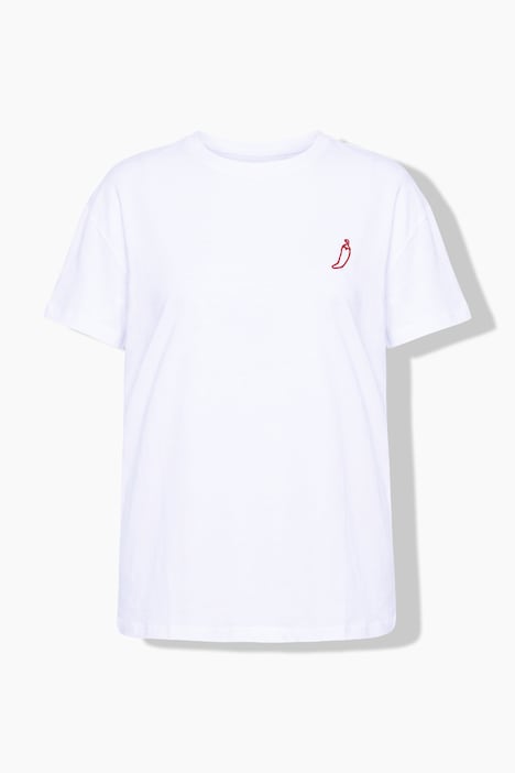 T-shirt, coupe Boxy Fit, imprimé piment au dos et perles fantaisie