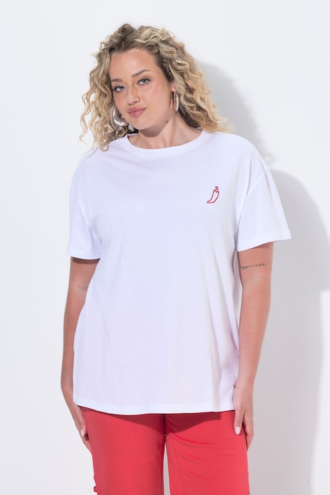 T-shirt, coupe Boxy Fit, imprimé piment au dos et perles fantaisie