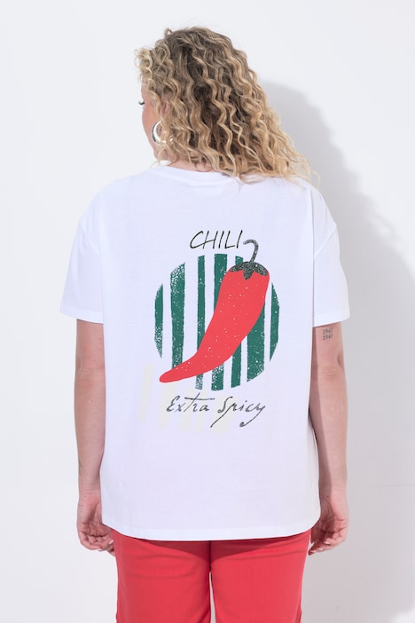 T-shirt, coupe Boxy Fit, imprimé piment au dos et perles fantaisie