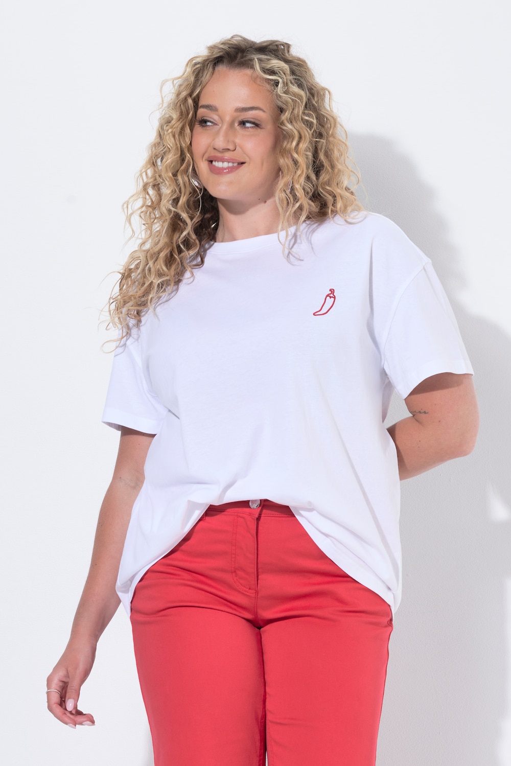 T-Shirt, Boxy Fit, Chili-Rückenprint mit Zierperlen, Angel of Style x MIAMODA