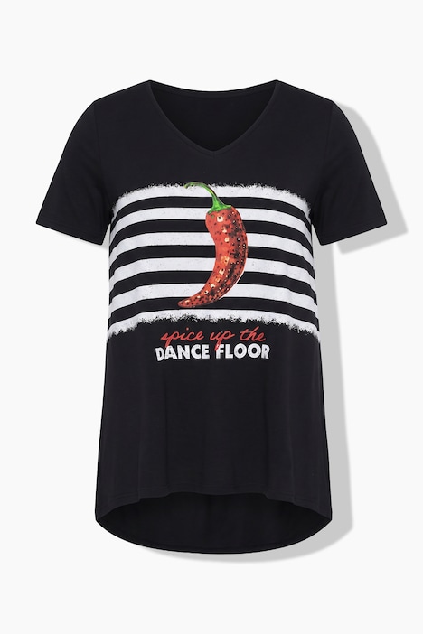 T-Shirt, A-Linie, Chili-Motiv, Glitzersteinchen