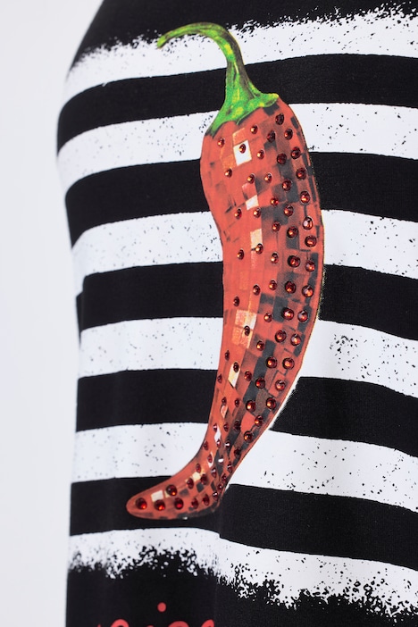 T-Shirt, A-Linie, Chili-Motiv, Glitzersteinchen