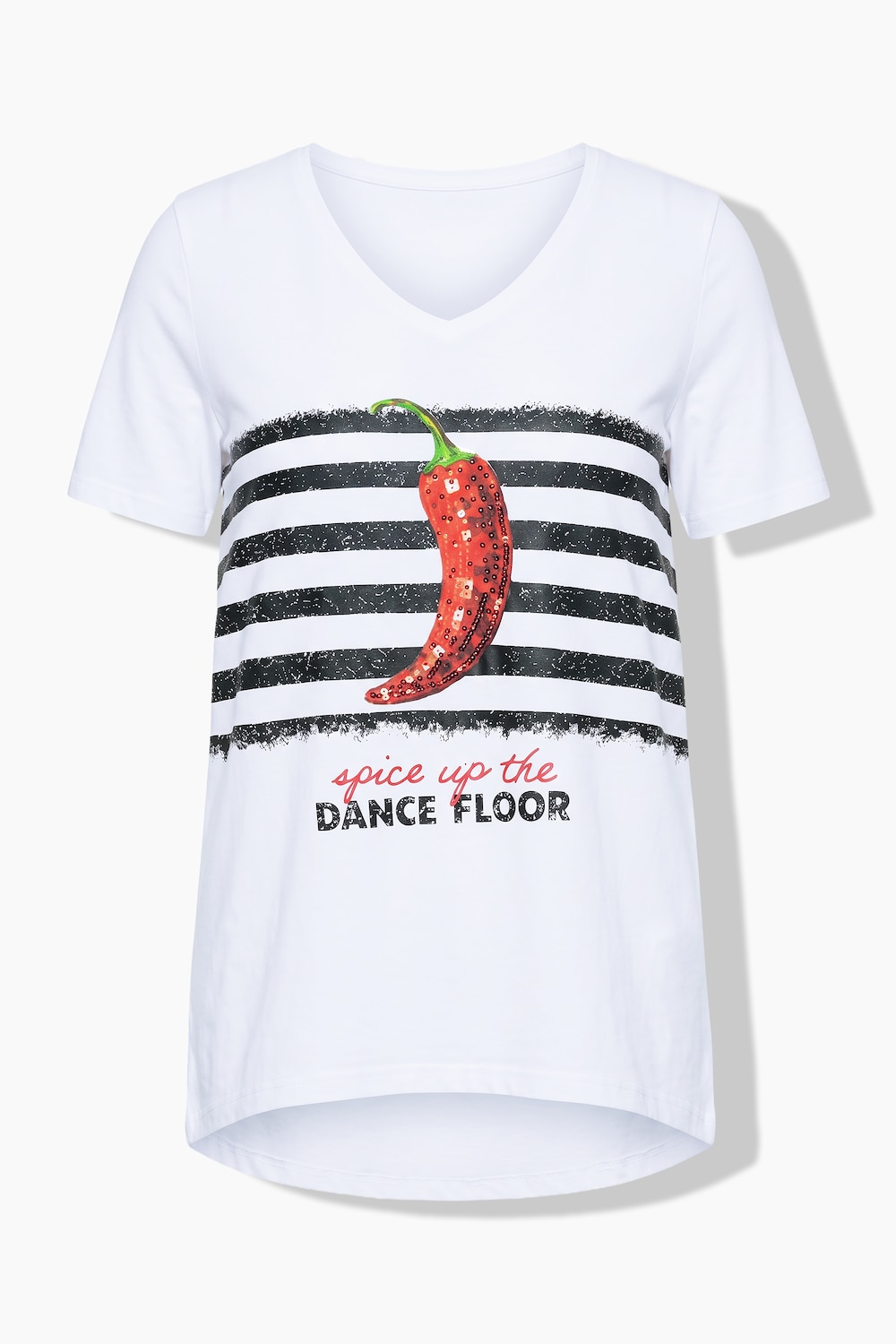 Stora storlekar T-shirt i A-linjemodell med chilimotiv och strass, Dam, vit, storlek: 58, Viskos, Angel of Style