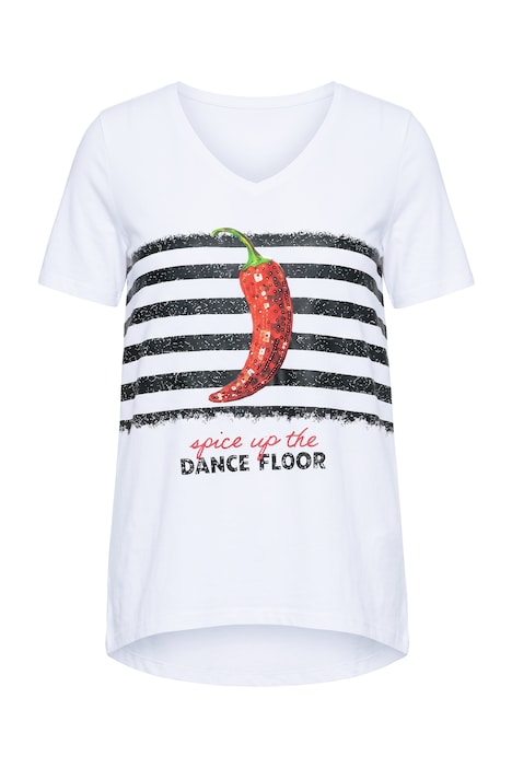 Tričko, áčkový střih, motiv chilli, třpytivé kamínky