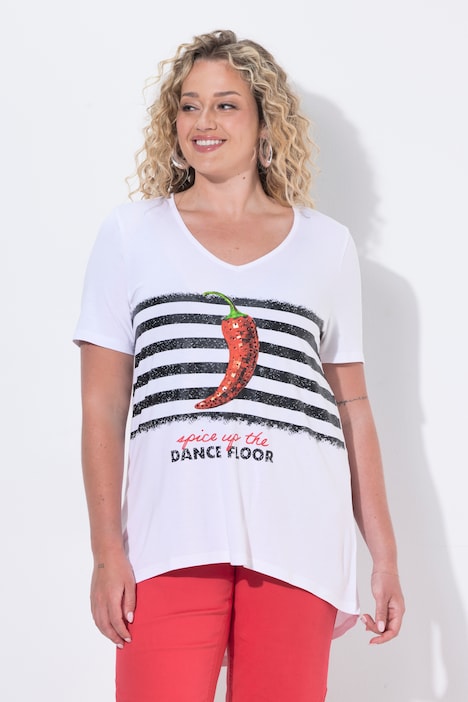 T-Shirt, A-Linie, Chili-Motiv, Glitzersteinchen
