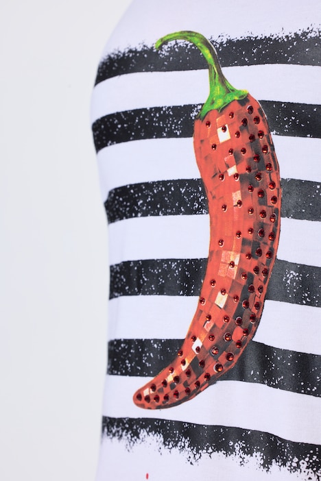 T-Shirt, A-Linie, Chili-Motiv, Glitzersteinchen