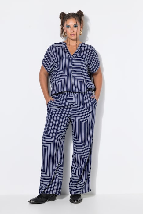 Palazzohose, Wide Legs, Grafikprint, Elastikbund