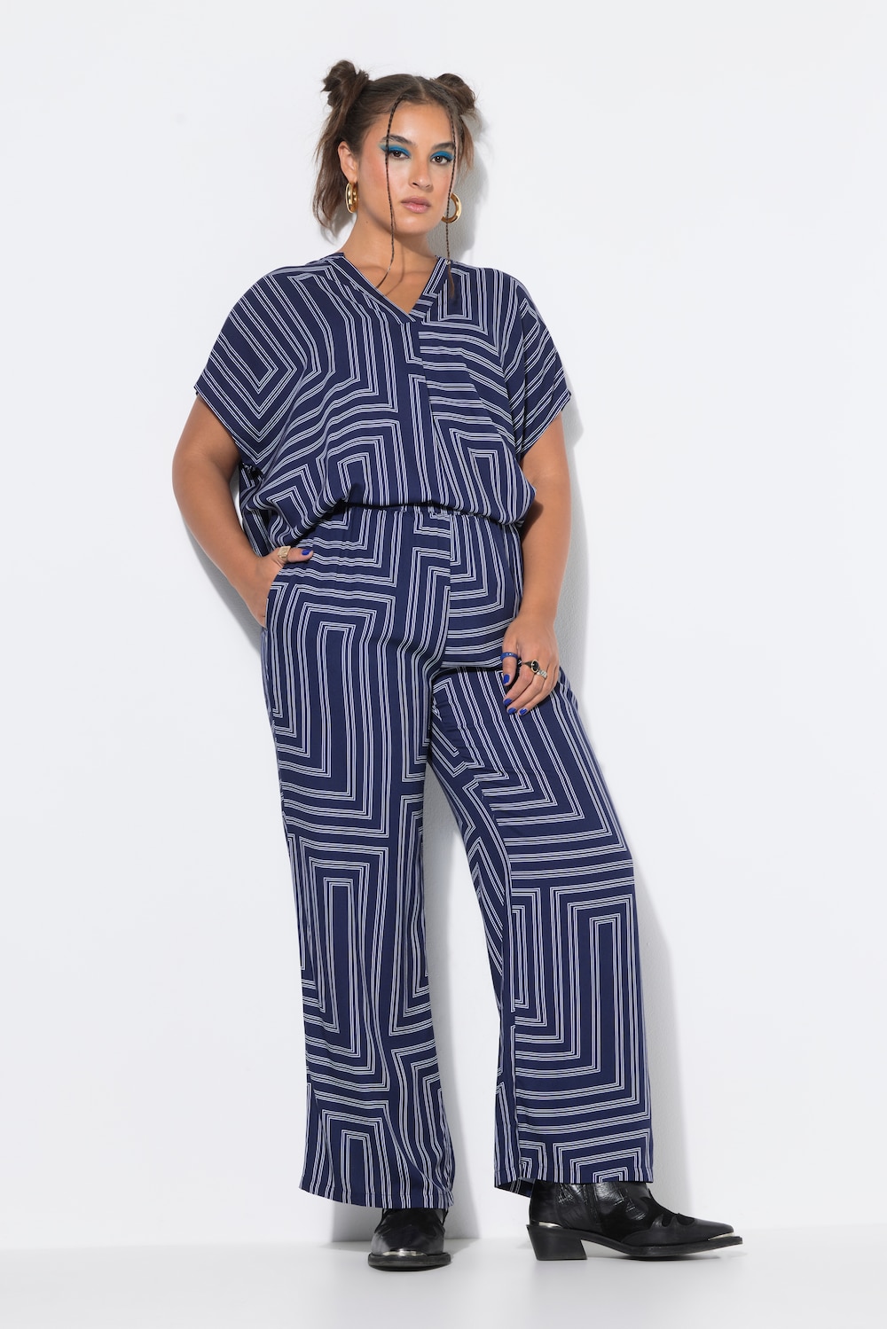 Palazzohose, Wide Legs, Grafikprint, Elastikbund