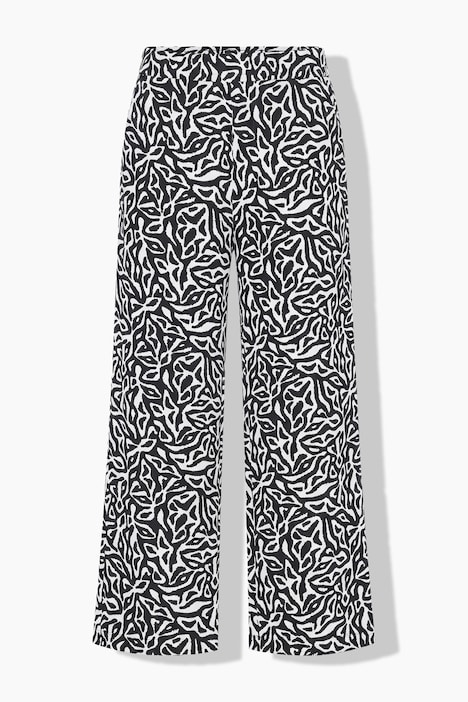 Broek, wijde pijpen, print all-over, elastische tailleband